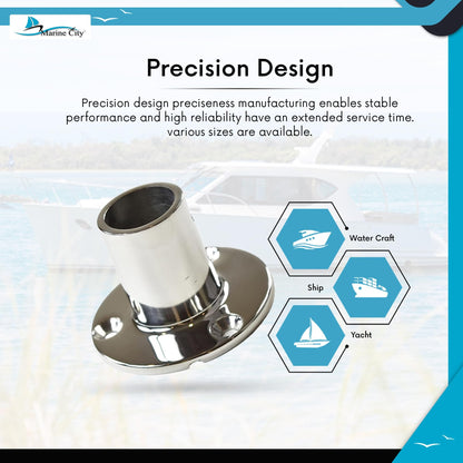 Marine City Stainless Steel Boat Hand Railing Fittings – 7/8” Round Base (2 Pcs)
