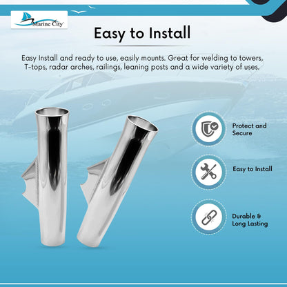Marine City Adjustable Fishing Rod Holder 10” x 1-1/2” – White Anodized Aluminum