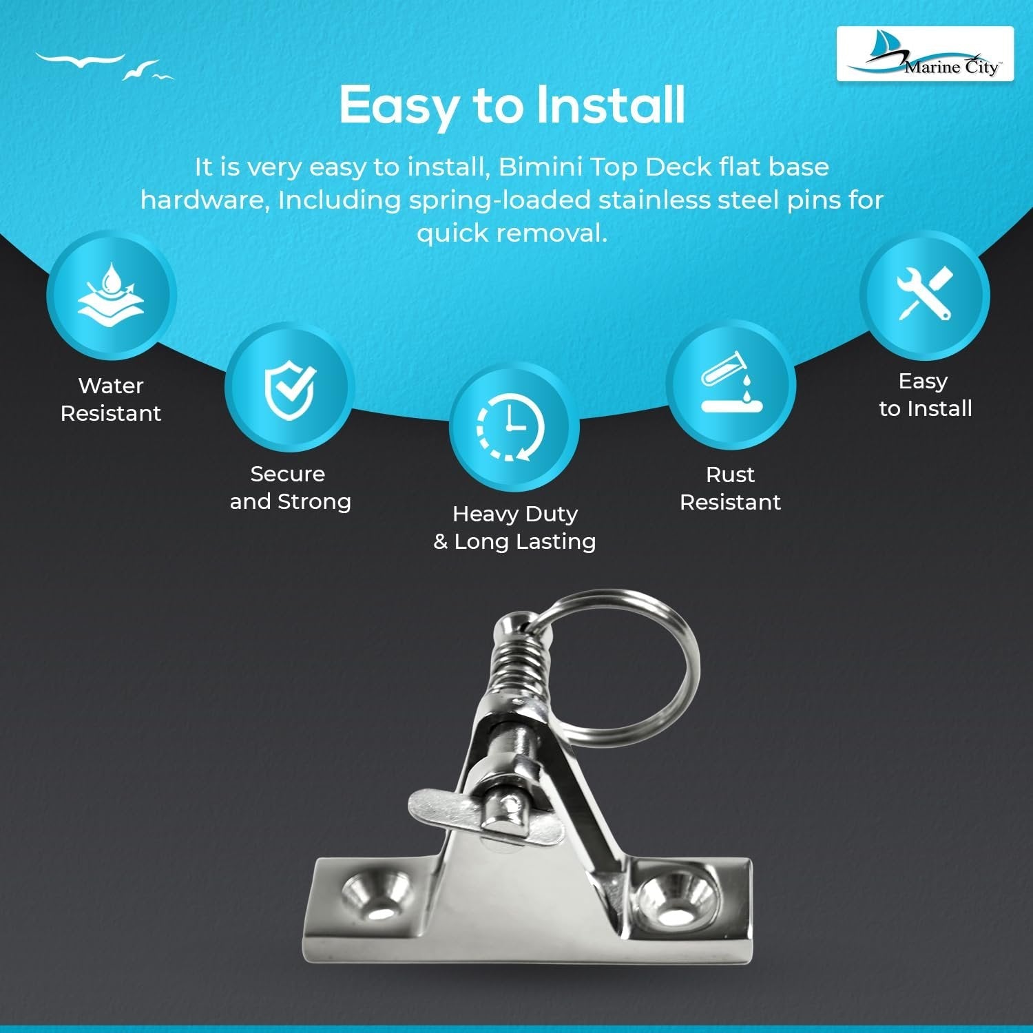 MARINE CITY 90° Bimini Top Hinge with Quick-Release Pin Stainless Steel (4 Pcs) MARINE CITY