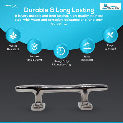 Marine City Open Base Cleat – 316 Stainless Steel, 4" Mooring Cleat (Pack of 2)