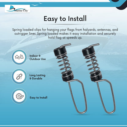 Marine City Antenna Halyard & Outrigger Flag Clips 304 Stainless Steel (2 Pcs) Marine City