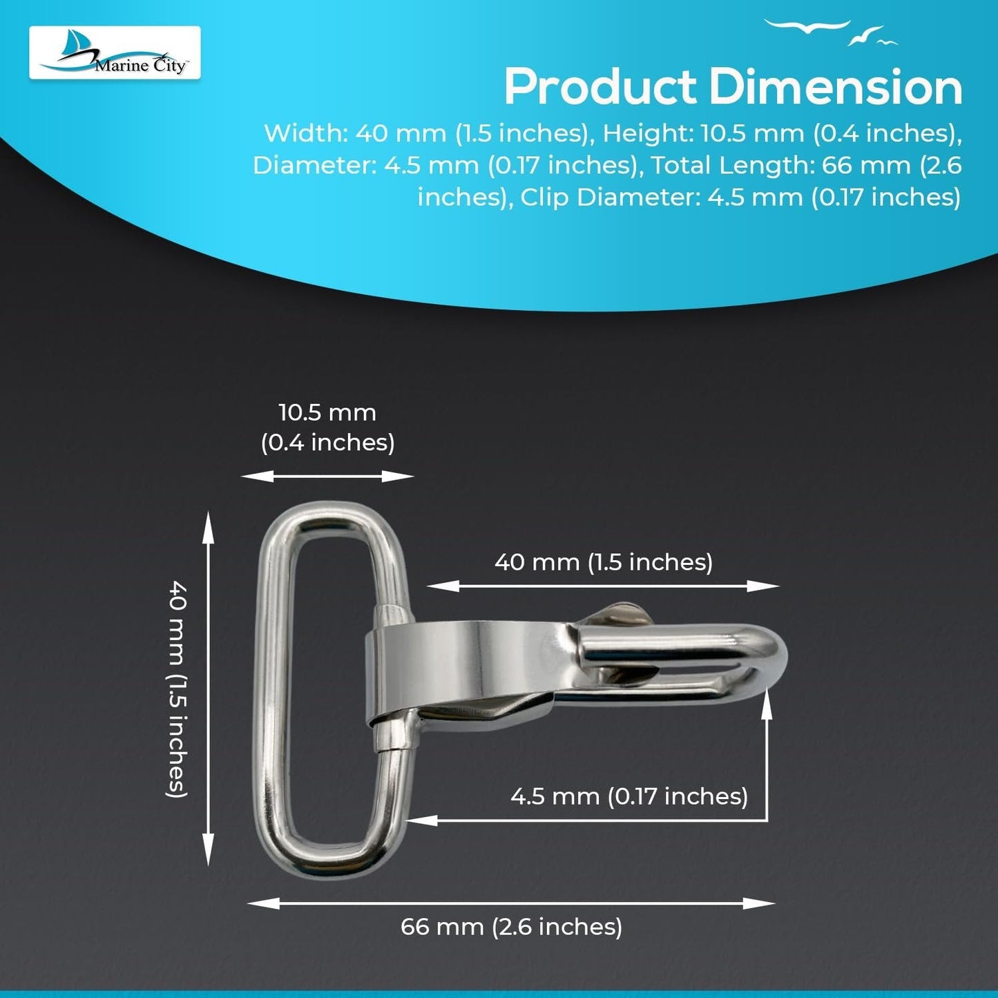 Marine City Stainless Steel Rectangular Buckle with Snap Hook – Heavy-Duty MARINE CITY