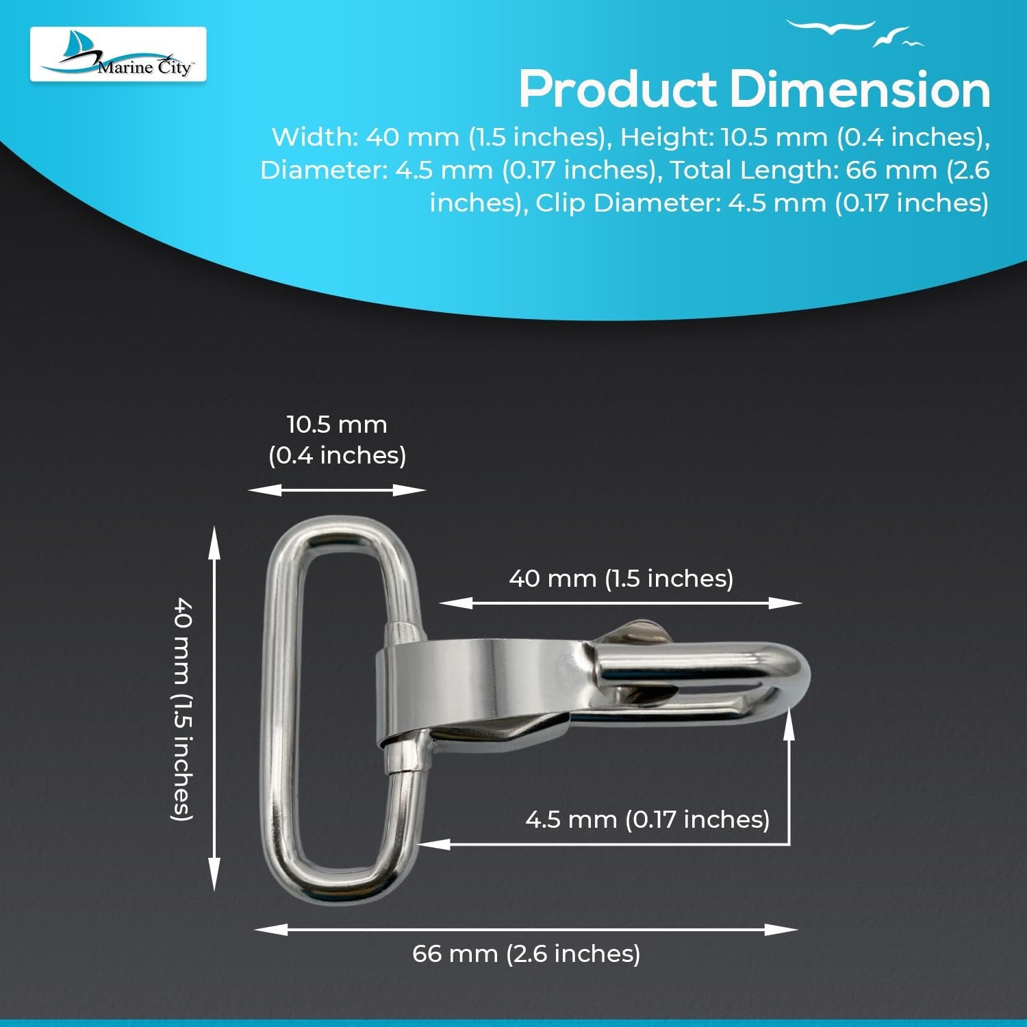 Marine City Stainless Steel Rectangular Buckle with Snap Hook – Heavy-Duty MARINE CITY