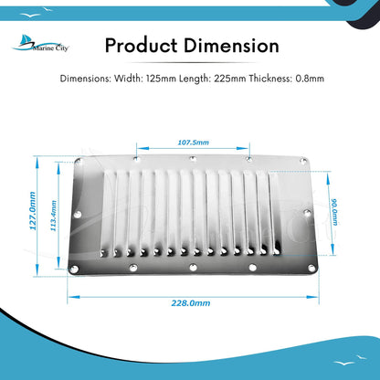 Marine City 316 Stainless Steel Rectangle Stamped Louvered Vent – 5 × 9 Inches