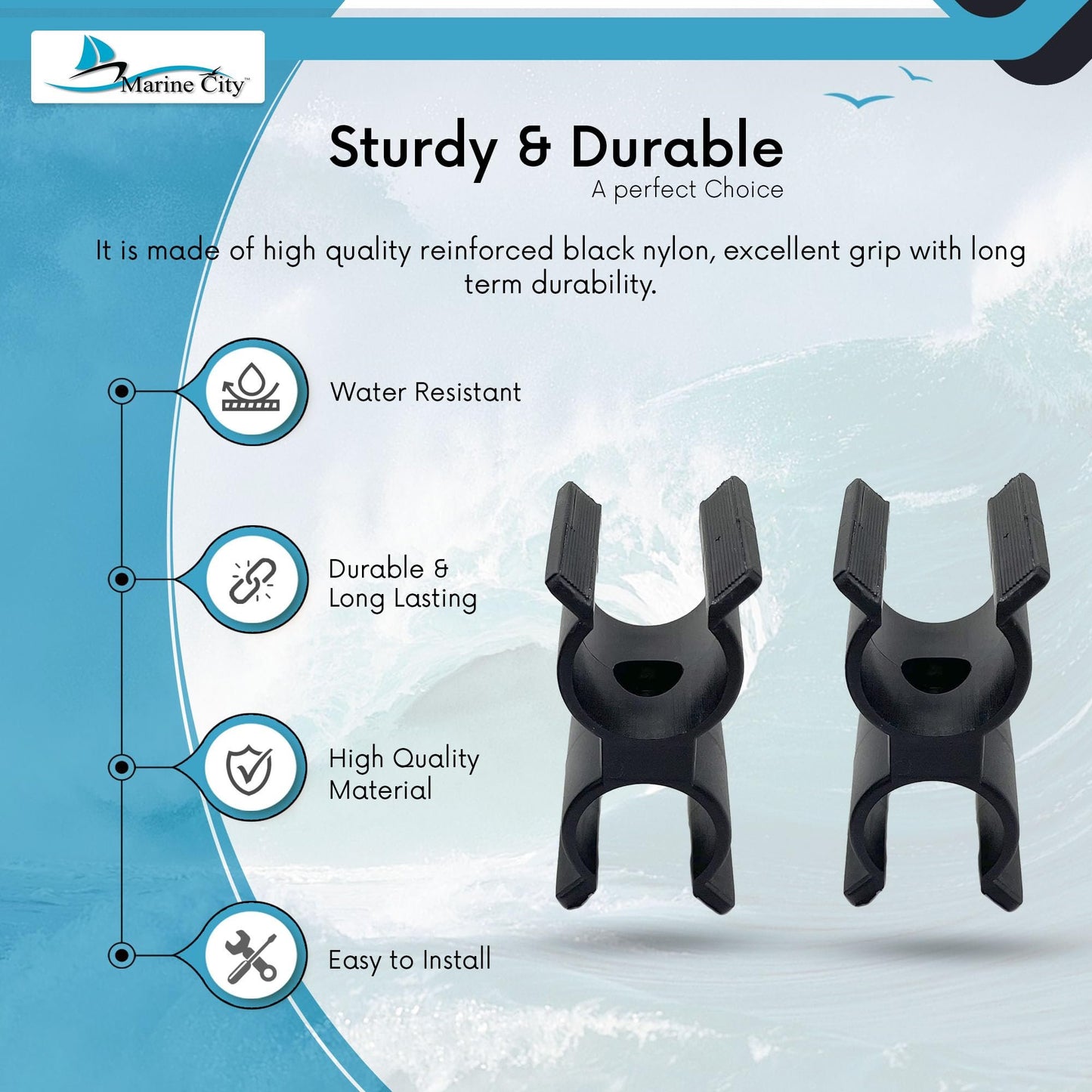 Marine City Black Nylon Bimini Pole & Ladder Clips – 7/8"-1" Tubing (Pack of 2)