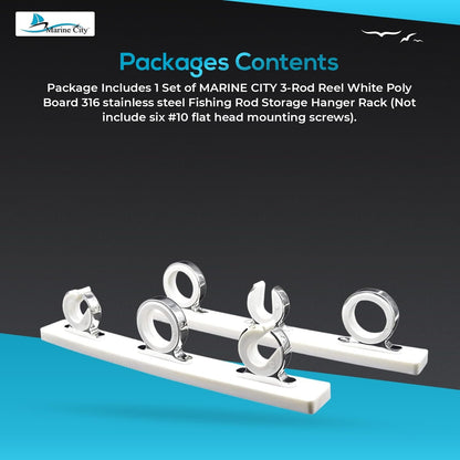 Marine City 3-Rod Reel Fishing Rod Storage Hanger Rack – 316 Stainless Steel Marine City