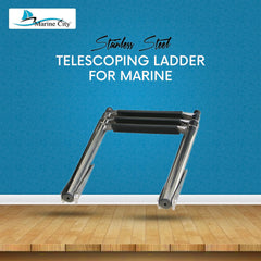 MARINE CITY 304 Grade Stainless Steel 3 Step Telescoping Drop Ladder (Max Load Capacity 400 LBS) for Boats – Ships – Marines – Yachts (Pack of 1)