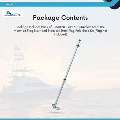 Marine City 32-Inch Rail-Mounted Flag Pole & Base Kit – 304 Stainless Steel