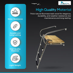 Marine City Escalera de plataforma de teca para nadar de 3 peldaños marinos de acero inoxidable I/B