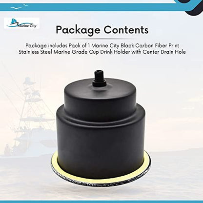 Marine City Black Carbon Fiber Print Stainless Steel Cup Drink Holder MARINE CITY
