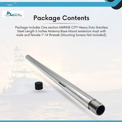 Marine City 24” Antenna Base Mount Extension Mast – Stainless Steel, Heavy-Duty MARINE CITY