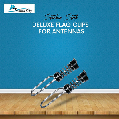 Marine City Deluxe Antenna Flag Clips – 304 Stainless Steel 2-7/8” (Pack of 2) Marine City