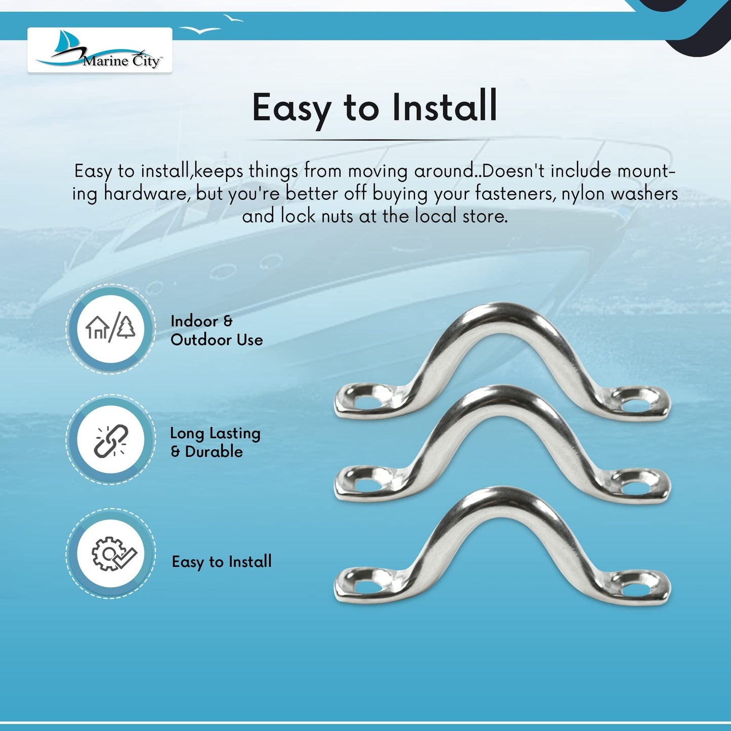 Marine City 304 Stainless Steel Bimini Boat Top Pad Eye – Sturdy, Medium Marine City