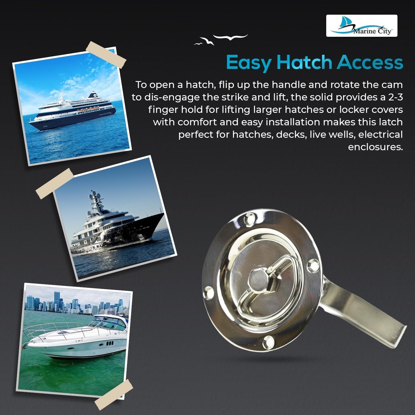 Marine City-pestillo de leva de acero inoxidable 316, manija en T de grado marino para barcos de pesca, yates, accesorios marinos