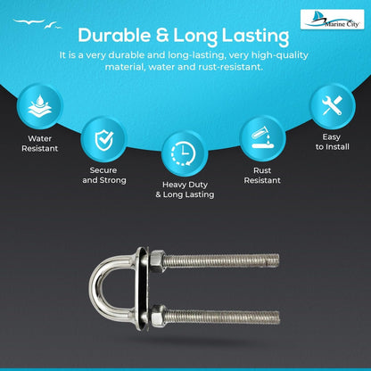 Marine City 3/8" Bow Eye U-Bolt with Welding Plate–304 Stainless Steel 5" Length Marine City