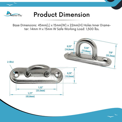 Marine City Oblong Pad Eye Plate – Heavy-Duty Stainless Steel, 3500 lbs Capacity