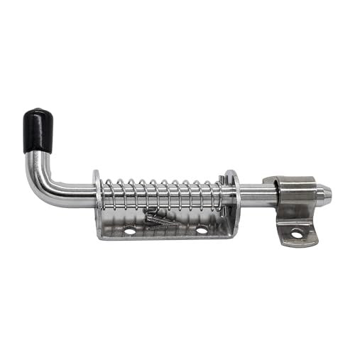 Marine City Perno de barril con pestillo de resorte de acero inoxidable de 5 pulgadas con soporte para yates, puertas de remolque, puerta de cobertizo, garaje (1 unidad)