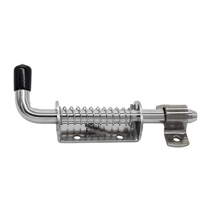 Marine City Perno de barril con pestillo de resorte de acero inoxidable de 5 pulgadas con soporte para yates, puertas de remolque, puerta de cobertizo, garaje (1 unidad)