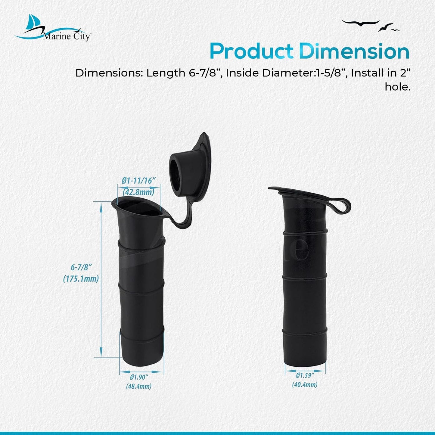 Marine City Black PVC Rod Holder with Cover – 6-7/8” Injection Molded Rod Holder MARINE CITY