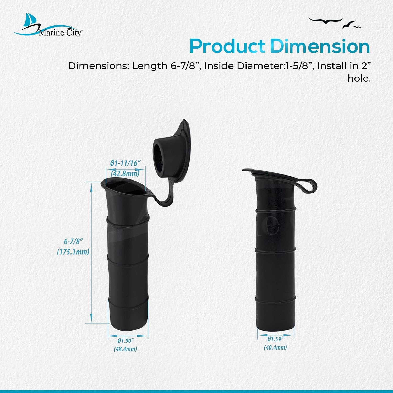 Marine City Black PVC Rod Holder with Cover – 6-7/8” Injection Molded Rod Holder MARINE CITY