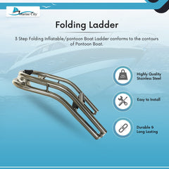 Marine City 3-Step Folding Boat Ladder – 304 Stainless Steel, Anti-Slip Steps