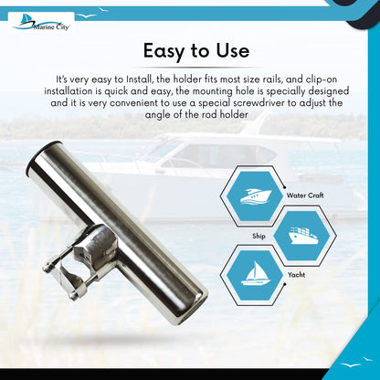 MARINE CITY Adjustable Clamp-On Fishing Rod Holder Stainless Steel, Fits 1-7/8”