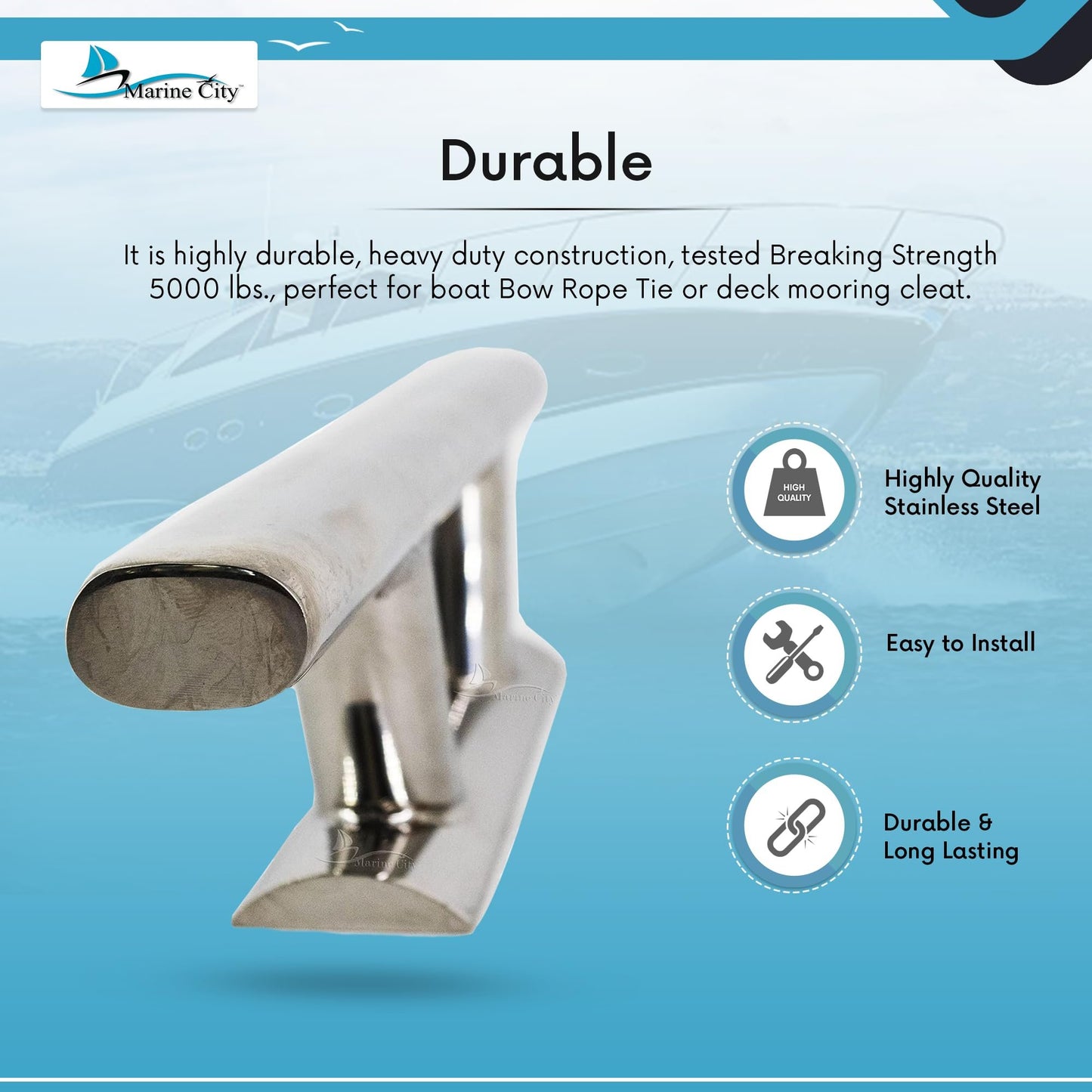Marine City 8” Mooring Bollard Cleat – 316 Stainless Steel, Heavy Duty 5000 lbs