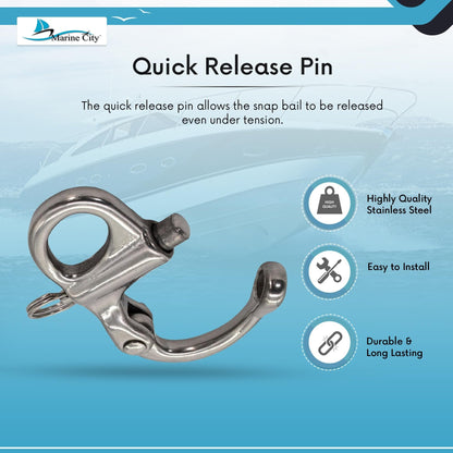 Marine City 316 Stainless Steel Fixed Bail Snap Shackle – Quick Release Pin MARINE CITY
