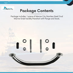 Marine City 8” Stainless Steel Oval Tube Boat Handrail with Flange & Studs