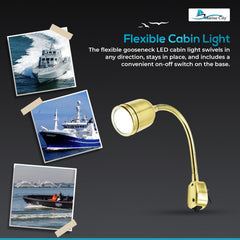 Marine City Brass Gooseneck LED Cabin Reading Light – 12V Warm White (Pack of 4)