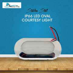 MARINE CITY 12V 1.5W 304 Grade Stainless Steel Waterproof IP66 LED Oval Courtesy Light in Soft White