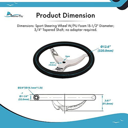 MARINE CITY 3-Spoke Steering Wheel 13-1/2” 316 Stainless Steel with PU Foam Grip