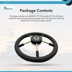 Marine City 5-Spoke Steering Wheel 316 Stainless Steel, 13-7/8