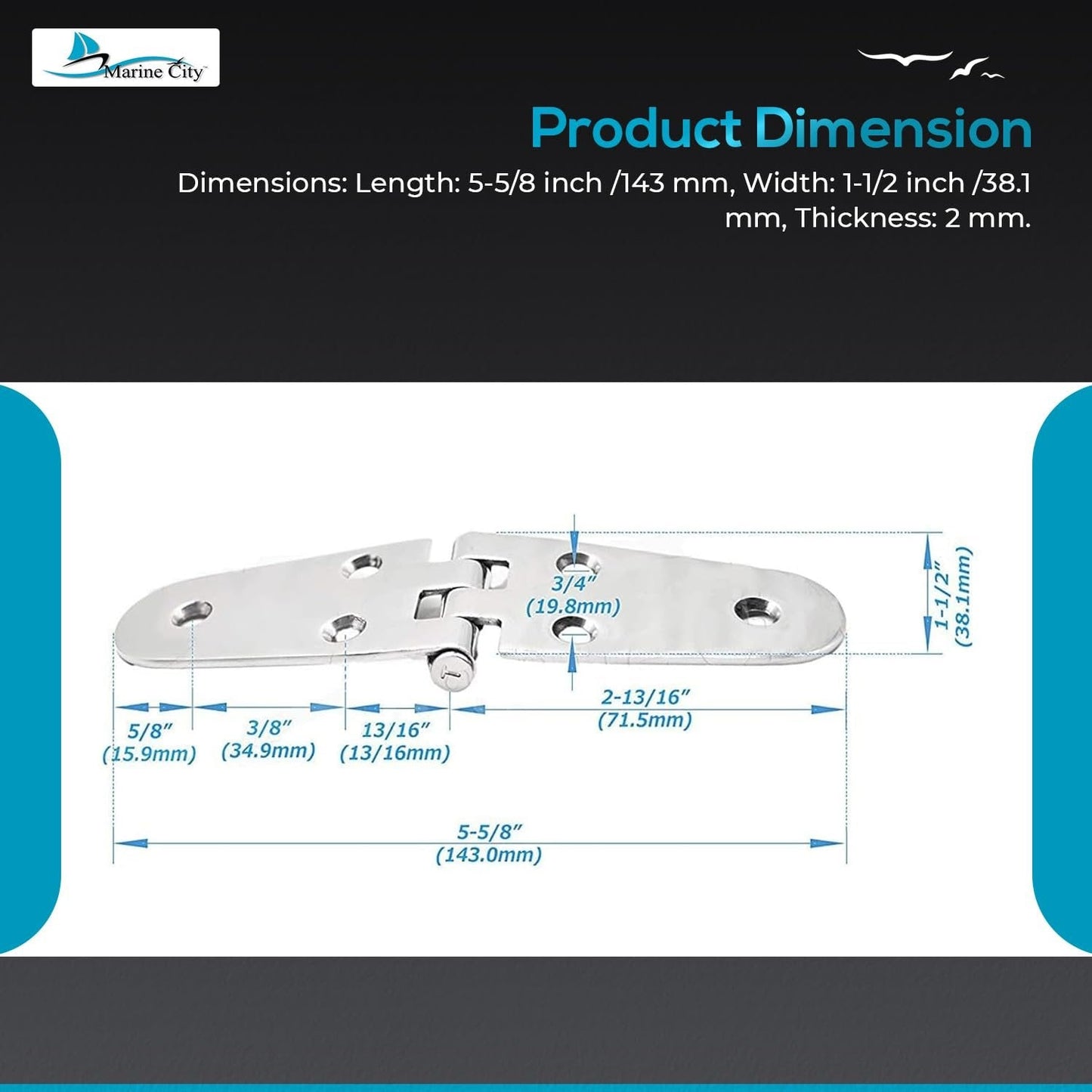 Marine City Stainless Steel Round Door Strap Hinges Ideal for Boats (2 Pcs) Marine City Hardware