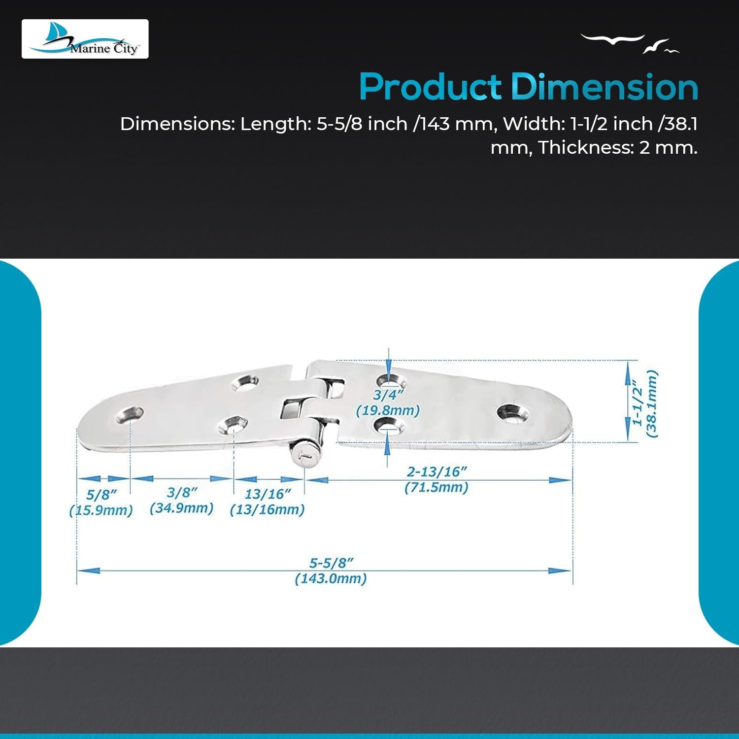 Marine City Stainless Steel Round Door Strap Hinges Ideal for Boats (2 Pcs) Marine City Hardware