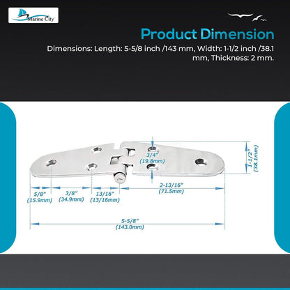 Marine City Stainless Steel Round Door Strap Hinges Ideal for Boats (2 Pcs) Marine City Hardware