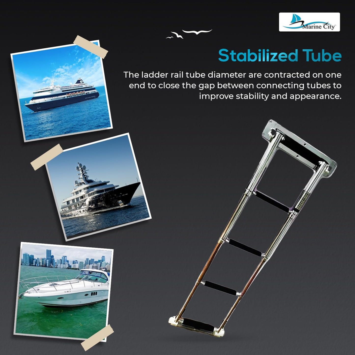 Marine City Escalera telescópica de 4 escalones para yate con caja oculta de acero inoxidable 316 de grado marino