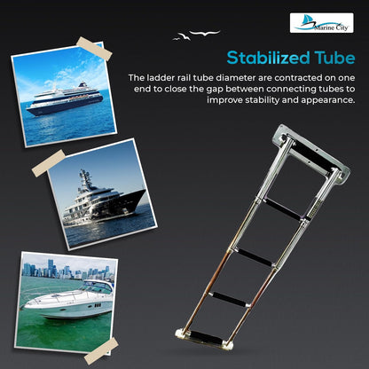 Marine City Escalera telescópica de 4 escalones para yate con caja oculta de acero inoxidable 316 de grado marino