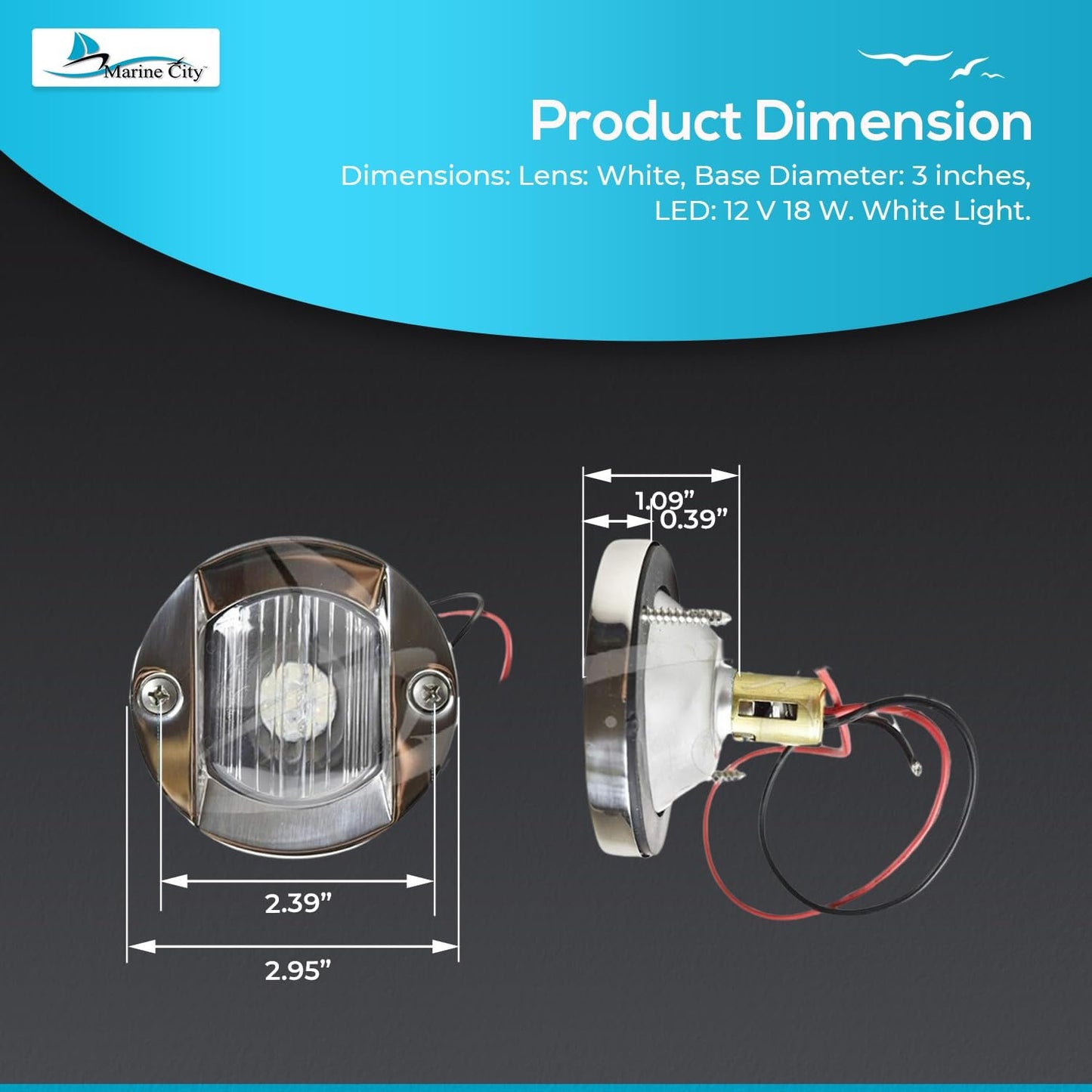 Marine City Flush Mount White LED Caution Light 18W, Stainless Steel (Pack of 4)