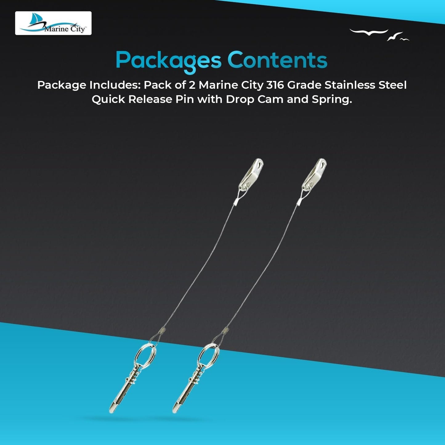 Marine City 316 Stainless Steel Quick Release Pin with Drop Cam & Spring Marine City Hardware