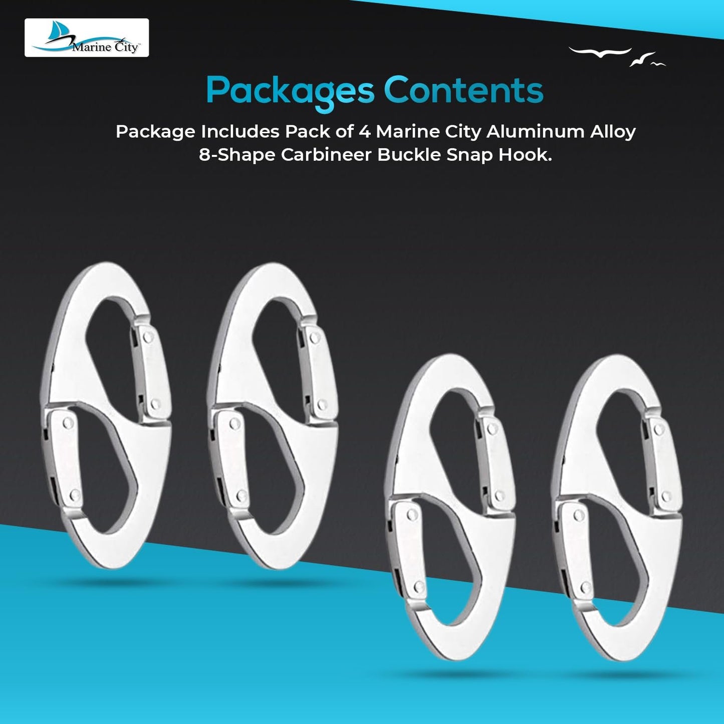 Marine City 8-Shape Carabiner Snap Hook – Aluminum Alloy for Bags (Pack of 4)