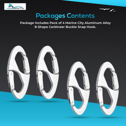 Marine City 8-Shape Carabiner Snap Hook – Aluminum Alloy for Bags (Pack of 4)