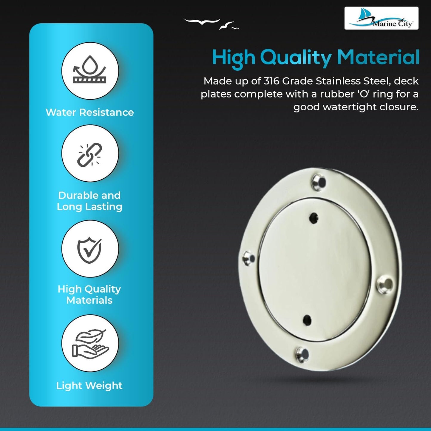 Marine City 4 inches Round 316 Stainless Steel Inspection Deck Plate for Boat