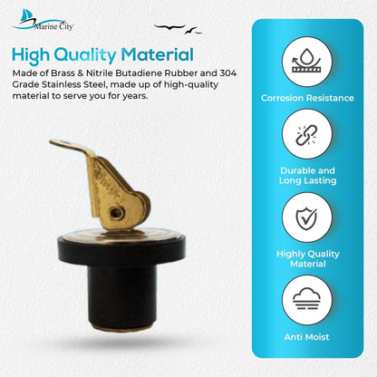 Marine City Brass Snap Lock Baitwell Plugs – 3/4" Drain Plug (Pack of 2) MARINE CITY