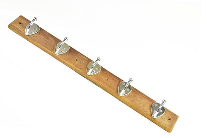 Marine City Base de Teca Acero Inoxidable 316 Soporte de Pared 5 Ganchos para Abrigo, Sombrero, Toalla