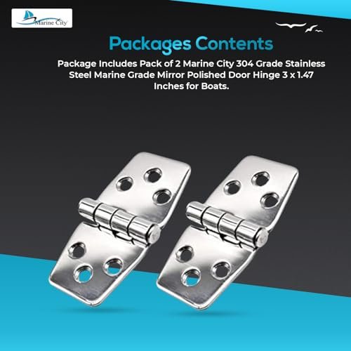 Marine City 304 Stainless Steel Mirror Polished Door Hinges 3” × 1.47” (2 Pcs) MARINE CITY