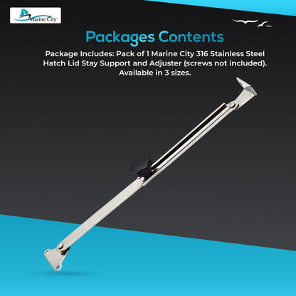 Marine City Hatch Lid Stay Support & Adjuster, 316 Stainless Steel (Large) Marine City Hardware
