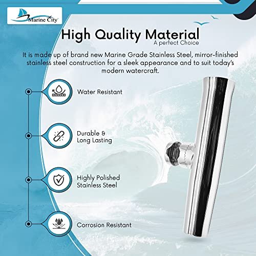 Marine City Stainless Steel Adjustable Clamp-On Fishing Rod Holder–Mirror Finish Marine City