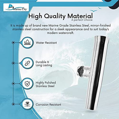 Marine City Stainless Steel Adjustable Clamp-On Fishing Rod Holder–Mirror Finish Marine City