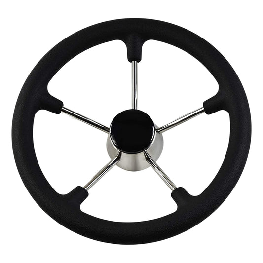 Marine City 13-1/2” Stainless Steel Steering Wheel – Polished, Black Foam Grip